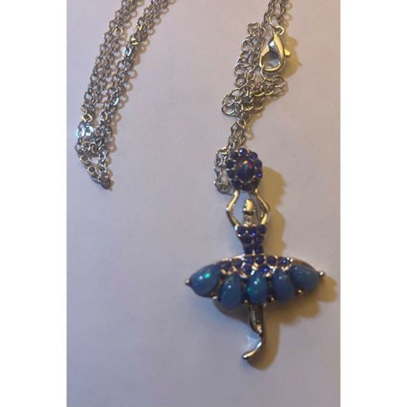 STUNNING BLUE OPAL N SAPPHIRE ON SILVER BALLERINA NECKLACE - Picture 3 of 5